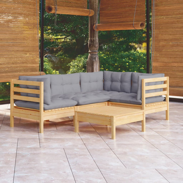 5 Piece Garden Lounge Set With Grey Cushions Pinewood Patio Furniture Sets