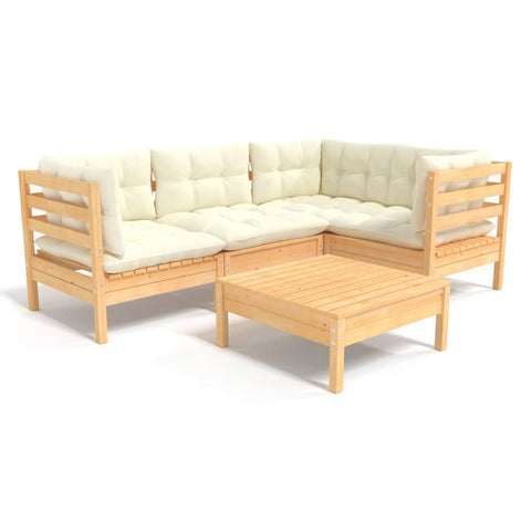 5 Piece Garden Lounge Set With Cream Cushions Pinewood Patio Furniture Sets