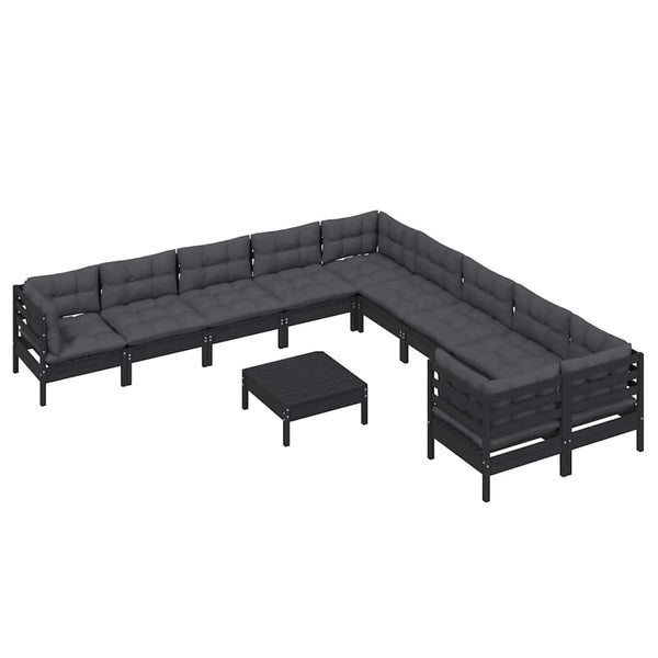 Vidaxl 11 Piece Garden Lounge Set With Cushions Black Pinewood Other Patio & Garden Furniture