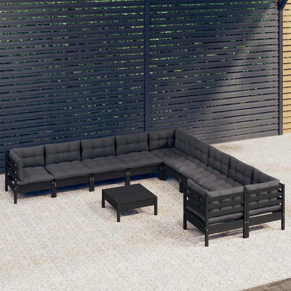 Vidaxl 11 Piece Garden Lounge Set With Cushions Black Pinewood Other Patio & Garden Furniture