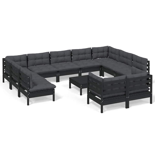 Vidaxl 12 Piece Garden Lounge Set With Cushions Black Solid Pinewood Other Patio & Garden Furniture