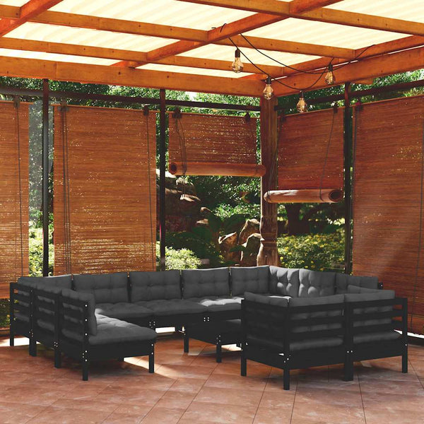 Vidaxl 12 Piece Garden Lounge Set With Cushions Black Solid Pinewood Other Patio & Garden Furniture