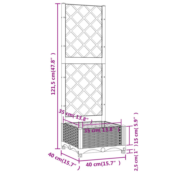Garden Planter With Trellis Dark Grey 40X40x121.5 Cm Pp Trellises