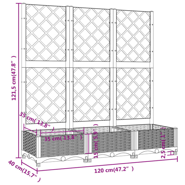 Garden Planter With Trellis Dark Grey 120X40x121.5 Cm Pp Baskets Pots Window Boxes