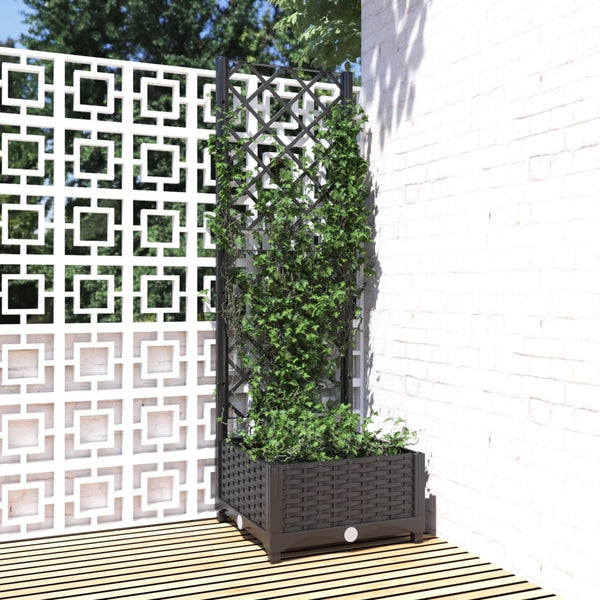 Garden Planter With Trellis Black 40X40x121.5 Cm Pp Planters & Vases