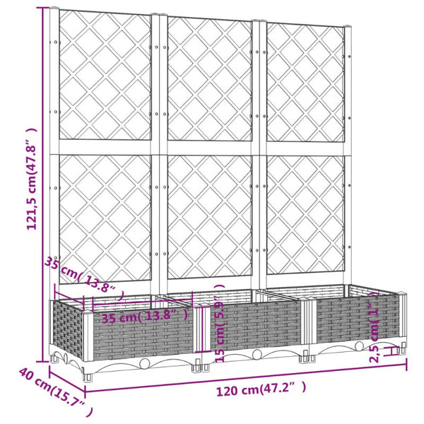 Vidaxl Garden Planter With Trellis Black 120X40x121.5 Cm Pp Planters & Vases