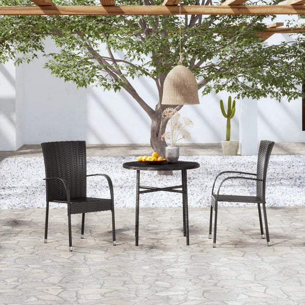 3 Piece Garden Dining Set Poly Rattan Black Outdoor Dining Sets