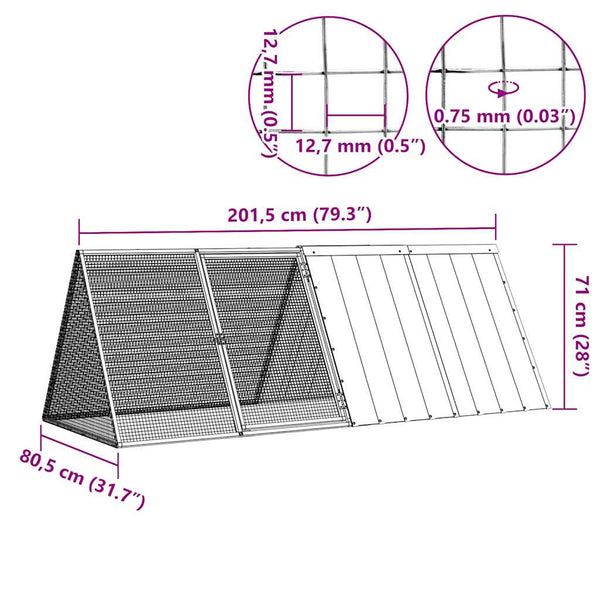 Vidaxl Rabbit Cage Anthracite 201.5X80.5X71 Cm Galvanised Steel Small Animal Cages & Hutches