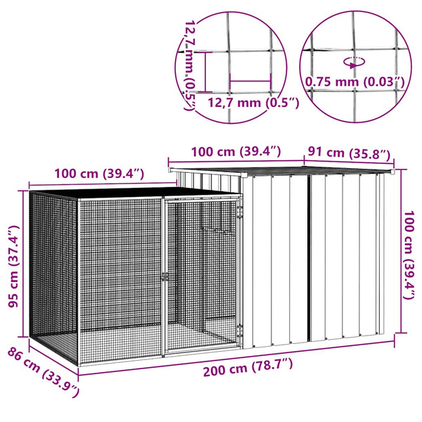 Vidaxl Chicken Cage Anthracite 200X91x100 Cm Galvanised Steel Poultry Cages