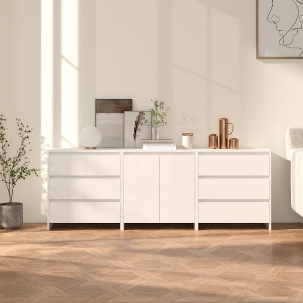 3 Piece Sideboard White Engineered Wood Sideboards & Buffets