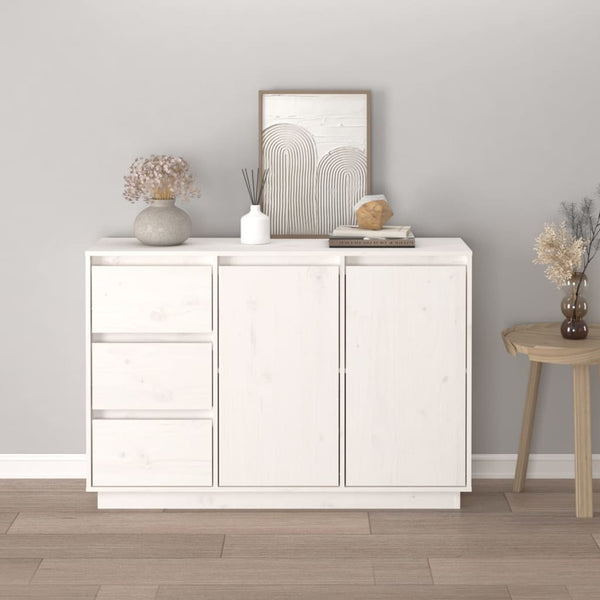 Sideboard White 111X34x75 Cm Solid Wood Pine Sideboards & Buffets