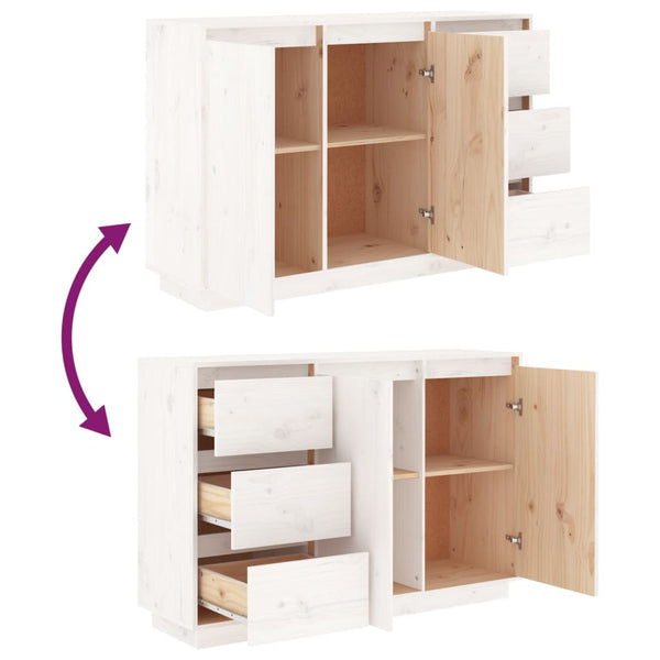 Sideboard White 111X34x75 Cm Solid Wood Pine Sideboards & Buffets