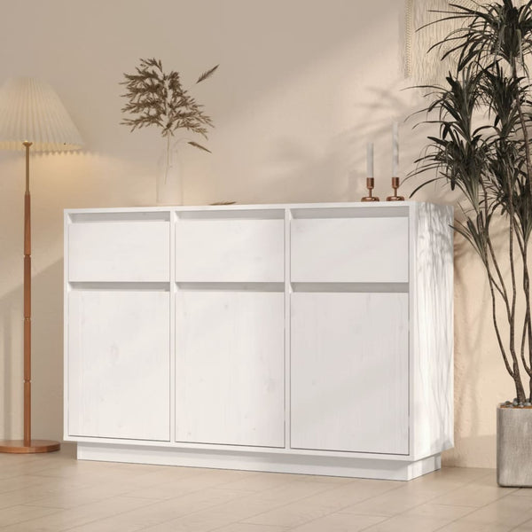 Sideboard White 110X34x75 Cm Solid Wood Pine Sideboards & Buffets