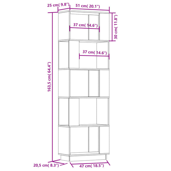 Book Cabinet/Room Divider 51X25x163.5 Cm Solid Wood Pine Bookshelves