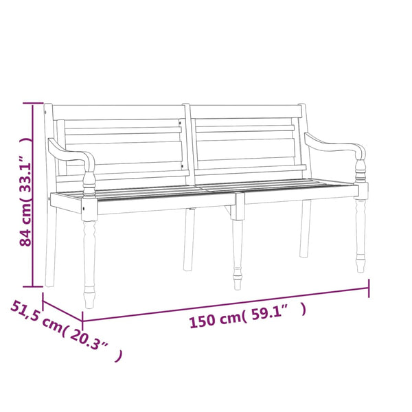 Batavia Bench 150 Cm Solid Wood Teak Patio Benches