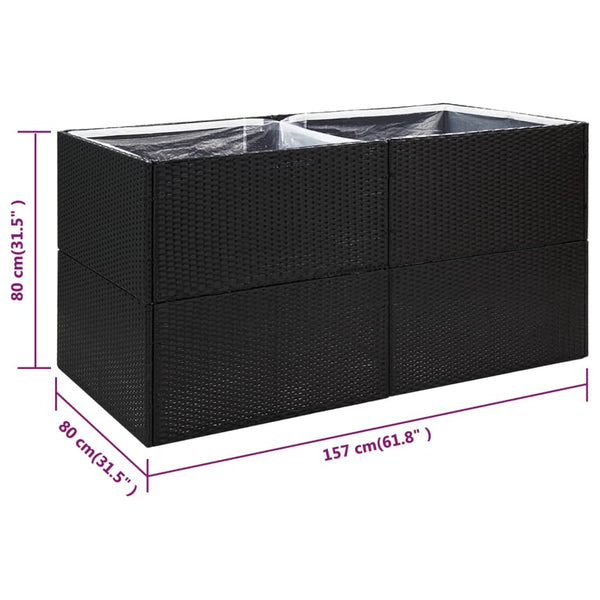 Garden Planter Black 157X80x80 Cm Poly Rattan Planters & Vases
