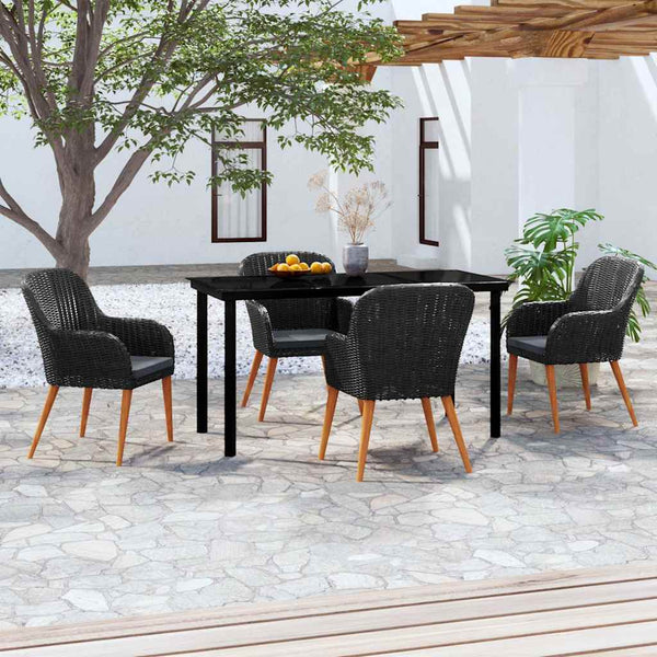 Vidaxl 5 Piece Garden Dining Set With Cushions Black Outdoor Dining Sets