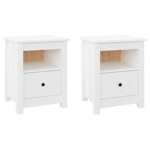 Bedside Cabinets 2 Pcs White 40X35x49 Cm Solid Wood Pine Bedside Tables