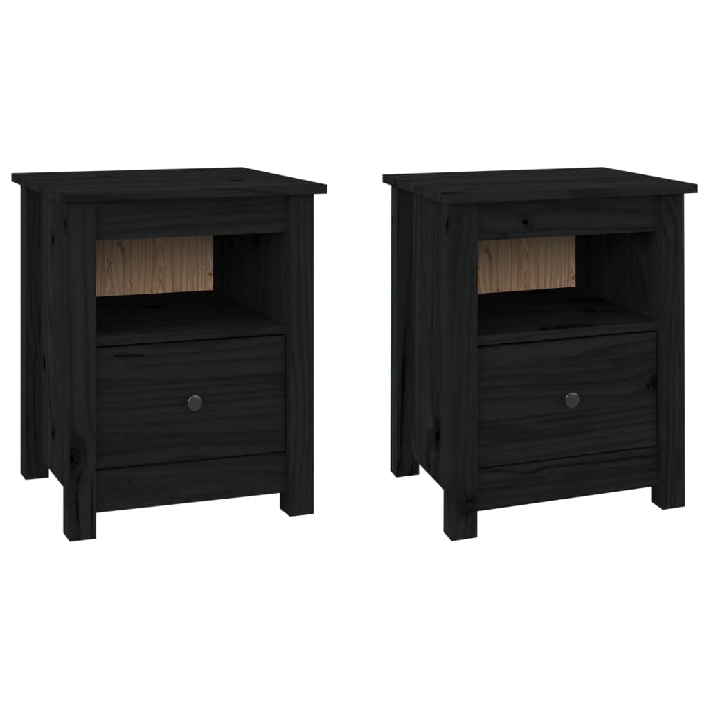 Bedside Cabinets 2 Pcs Black 40X35x49 Cm Solid Wood Pine Bedside Tables
