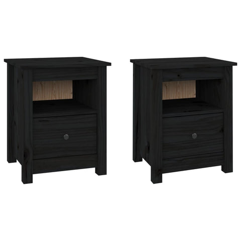 Bedside Cabinets 2 Pcs Black 40X35x49 Cm Solid Wood Pine Bedside Tables