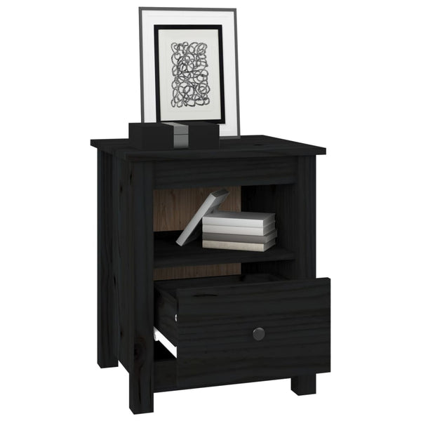 Bedside Cabinets 2 Pcs Black 40X35x49 Cm Solid Wood Pine Bedside Tables