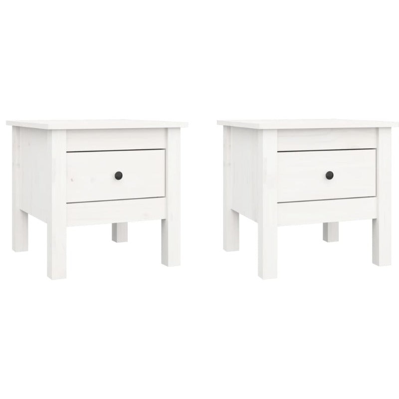 2 Pcs White 40X40x39 Cm Solid Wood Pine Side Tables