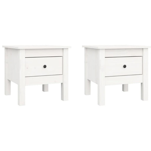 2 Pcs White 40X40x39 Cm Solid Wood Pine Side Tables