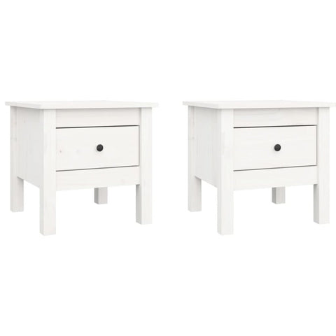 2 Pcs White 40X40x39 Cm Solid Wood Pine Side Tables