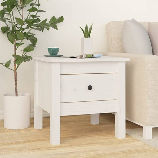 2 Pcs White 40X40x39 Cm Solid Wood Pine Side Tables
