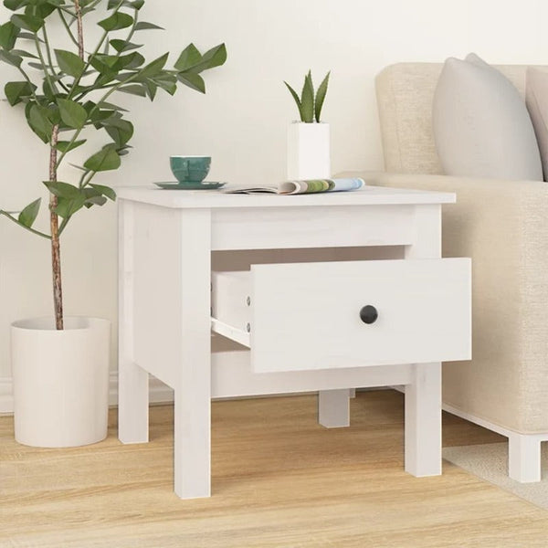 2 Pcs White 40X40x39 Cm Solid Wood Pine Side Tables
