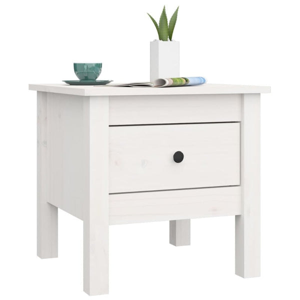 2 Pcs White 40X40x39 Cm Solid Wood Pine Side Tables