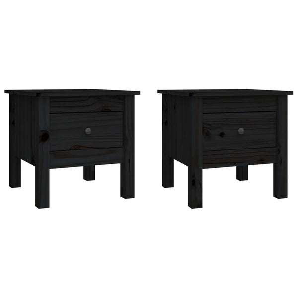 2 Pcs Black 40X40x39 Cm Solid Wood Pine Side Tables