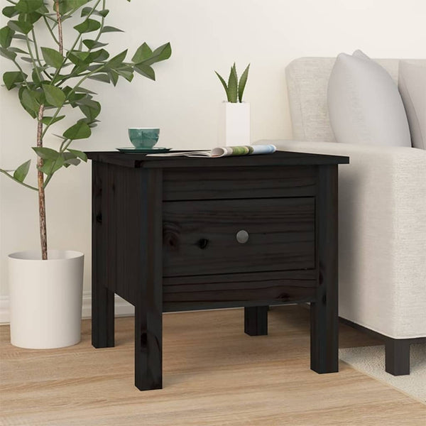 2 Pcs Black 40X40x39 Cm Solid Wood Pine Side Tables