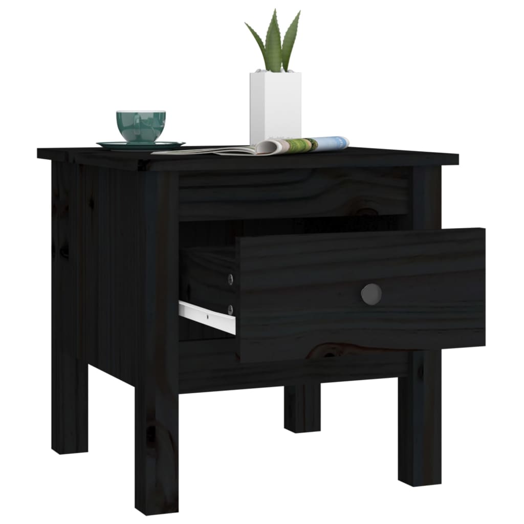 2 Pcs Black 40X40x39 Cm Solid Wood Pine Side Tables