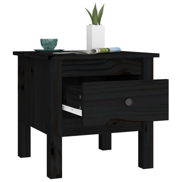 2 Pcs Black 40X40x39 Cm Solid Wood Pine Side Tables