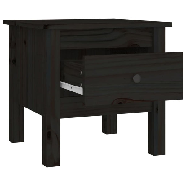 2 Pcs Black 40X40x39 Cm Solid Wood Pine Side Tables