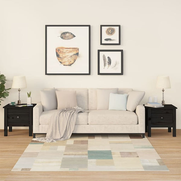 2 Pcs Black 40X40x39 Cm Solid Wood Pine Side Tables