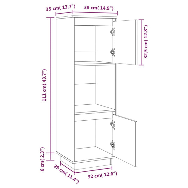 Vidaxl Highboard 38X35x117 Cm Solid Wood Pine Sideboards & Buffets