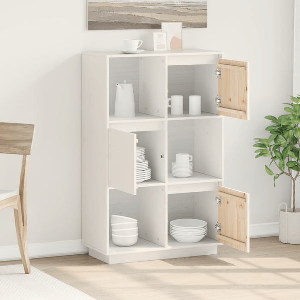 Highboard White 74X35x117 Cm Solid Wood Pine Sideboards & Buffets