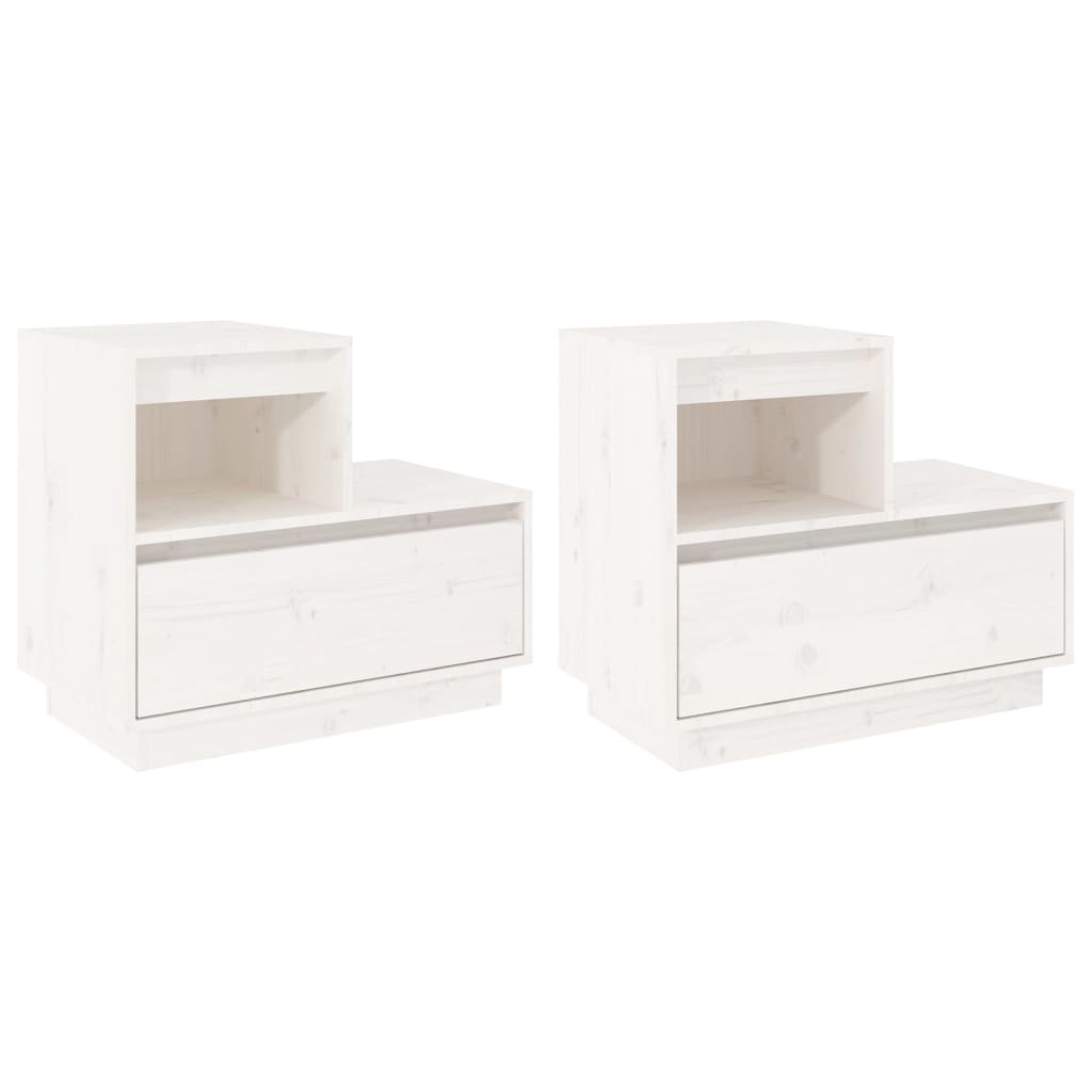 Bedside Cabinets 2 Pcs White 60X34x51 Cm Solid Wood Pine Bedside Tables