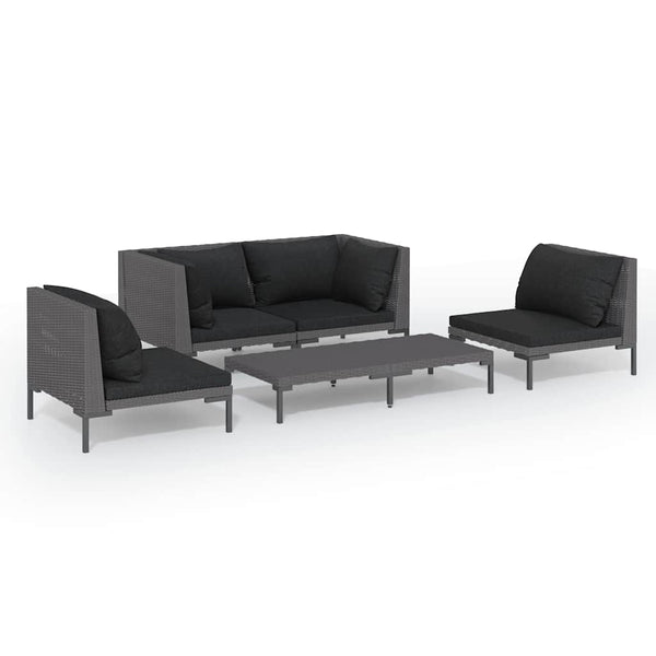 Vidaxl 5 Piece Garden Lounge Set With Cushions Poly Rattan Dark Grey Other Patio & Garden Furniture