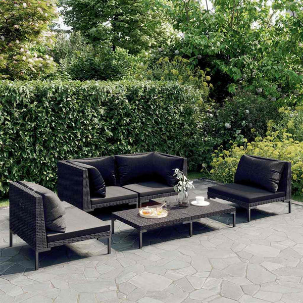 Vidaxl 5 Piece Garden Lounge Set With Cushions Poly Rattan Dark Grey Other Patio & Garden Furniture