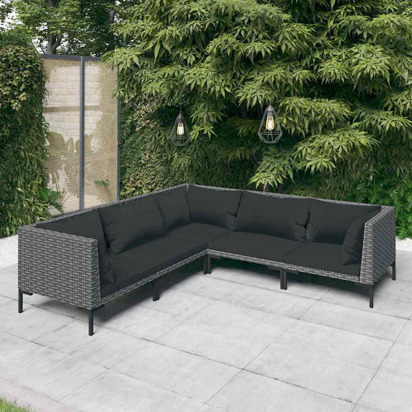 Vidaxl 5 Piece Garden Lounge Set With Cushions Poly Rattan Dark Grey Other Patio & Garden Furniture