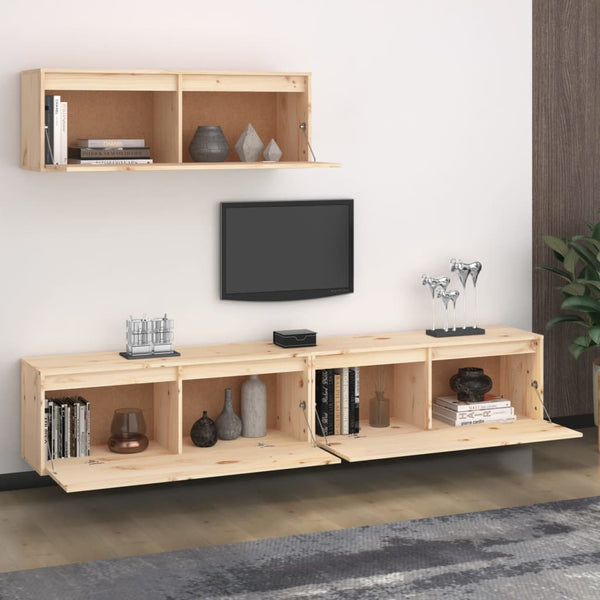 Tv Cabinets 3 Pcs Solid Wood Pine Tv Stands & Entertainment Units