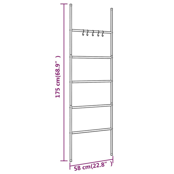 Vidaxl Towel Rack Ladder With 5 Tiers Black 58X175 Cm Iron Towel Racks