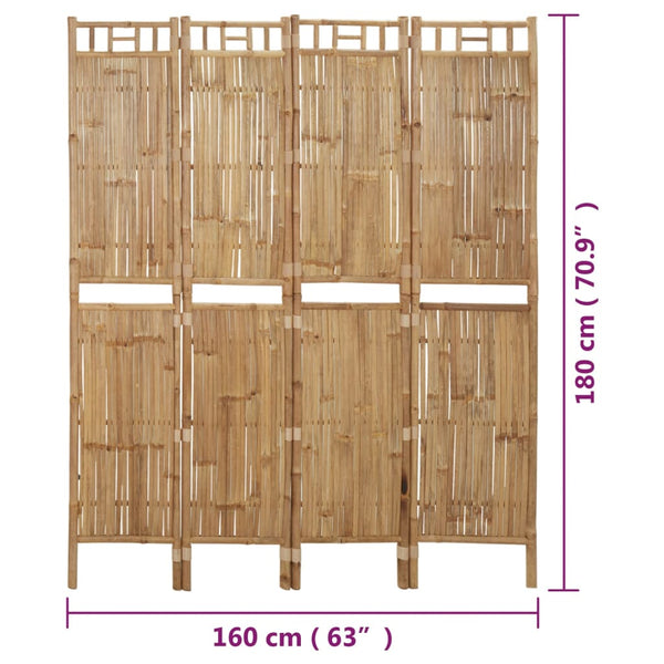 4 Panel Room Divider Bamboo 160X180 Cm Screens & Room Dividers