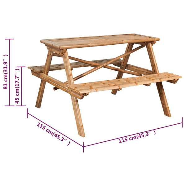 Picnic Table 115X115x81 Cm Bamboo Camping Tables