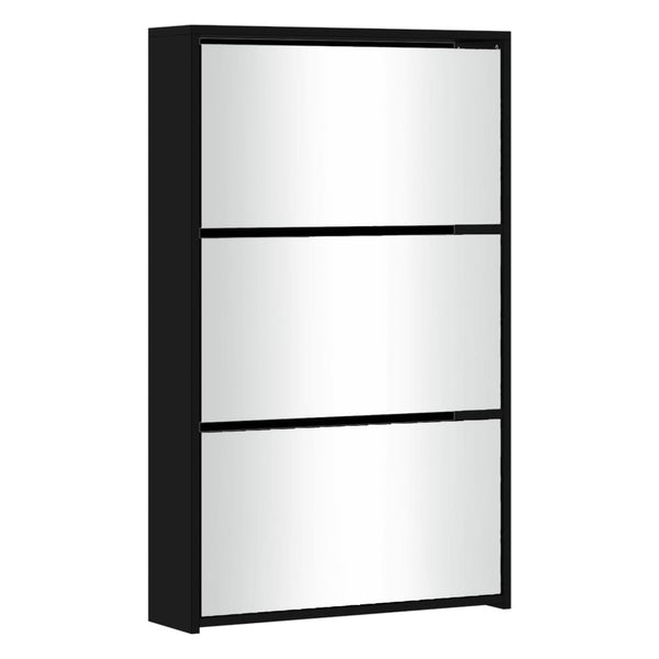 Shoe Cabinet With Mirror 3 Layer Black 63X17x102.5 Cm Shoe Cabinets