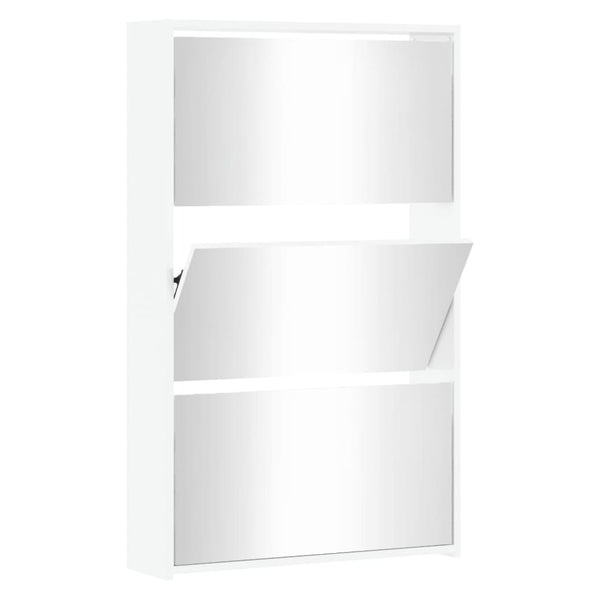 Shoe Cabinet With Mirror 3 Layer High Gloss White 63X17x102.5 Cm Shoe Cabinets