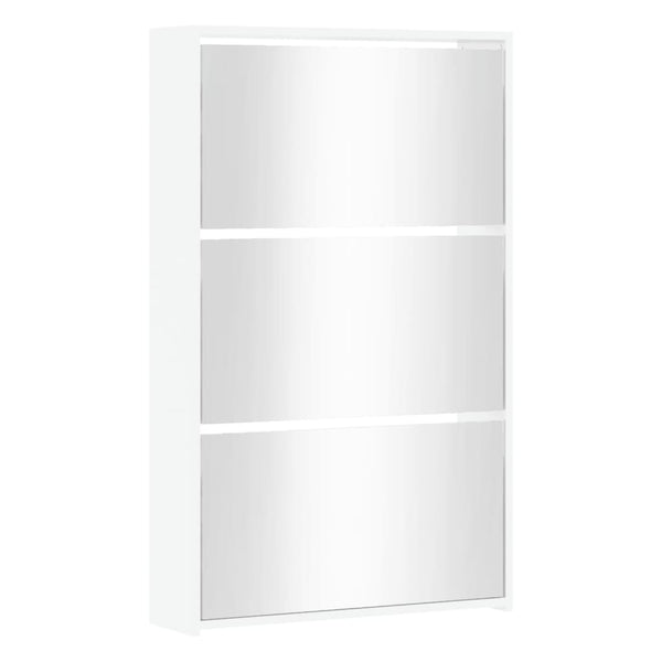 Shoe Cabinet With Mirror 3 Layer High Gloss White 63X17x102.5 Cm Shoe Cabinets